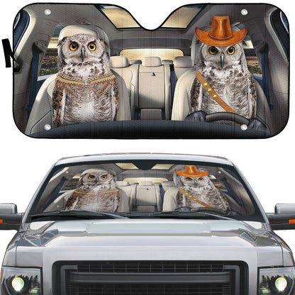Gearhumans 3D Couple Owls Auto Car Sunshade