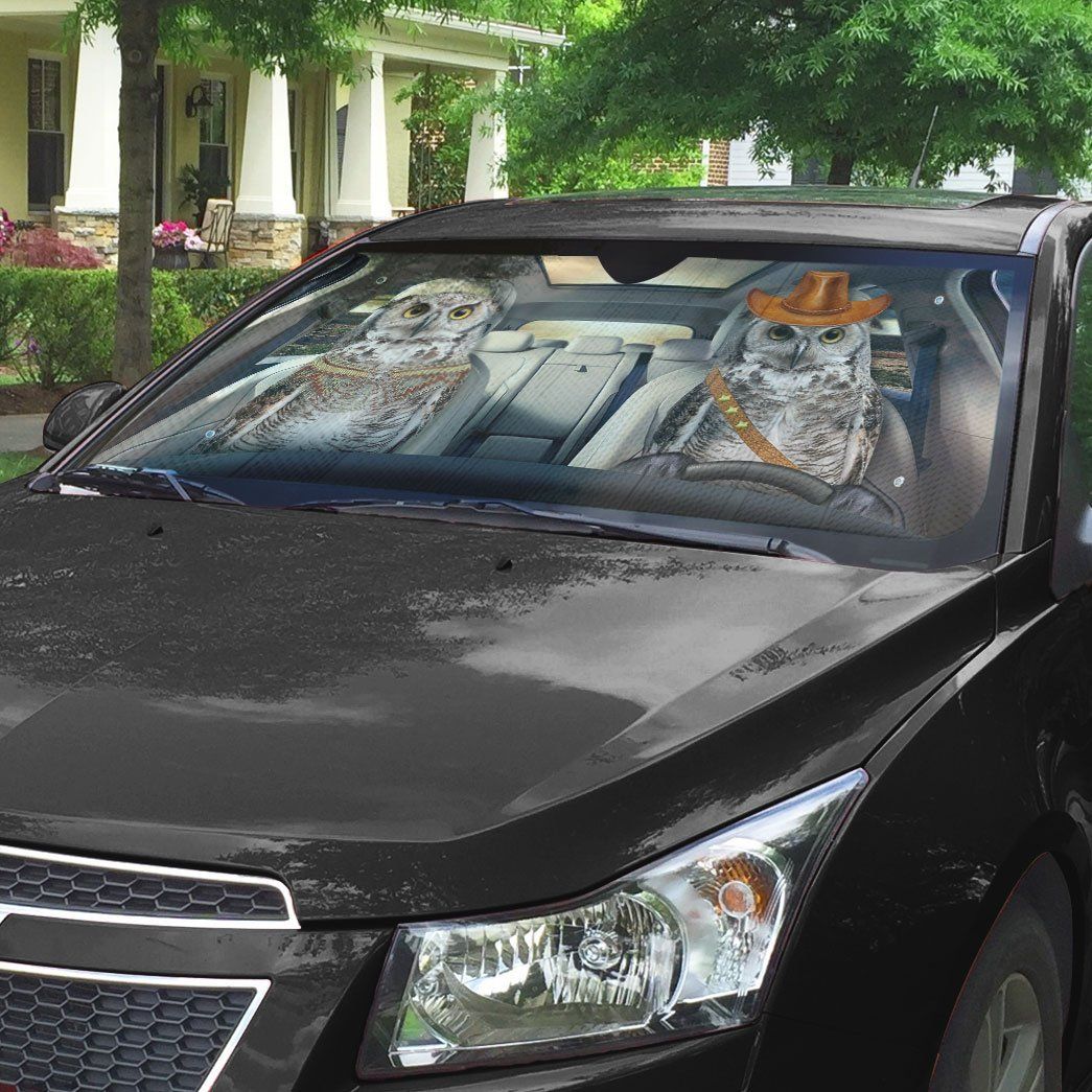 Gearhumans 3D Couple Owls Auto Car Sunshade