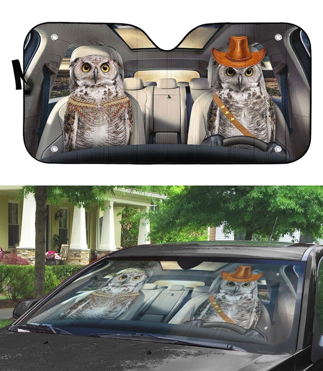 Gearhumans 3D Couple Owls Auto Car Sunshade
