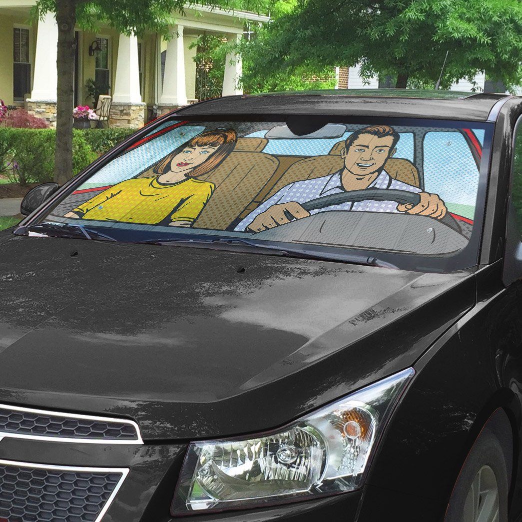 Gearhumans 3D Couple Pop Art Custom Car Auto Sunshade