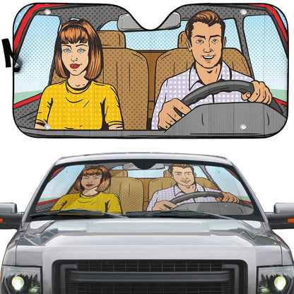 Gearhumans 3D Couple Pop Art Custom Car Auto Sunshade
