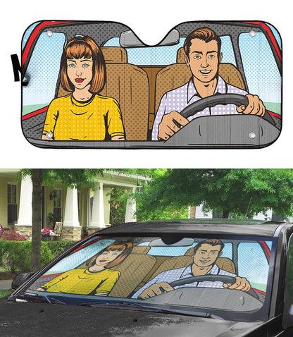 Gearhumans 3D Couple Pop Art Custom Car Auto Sunshade