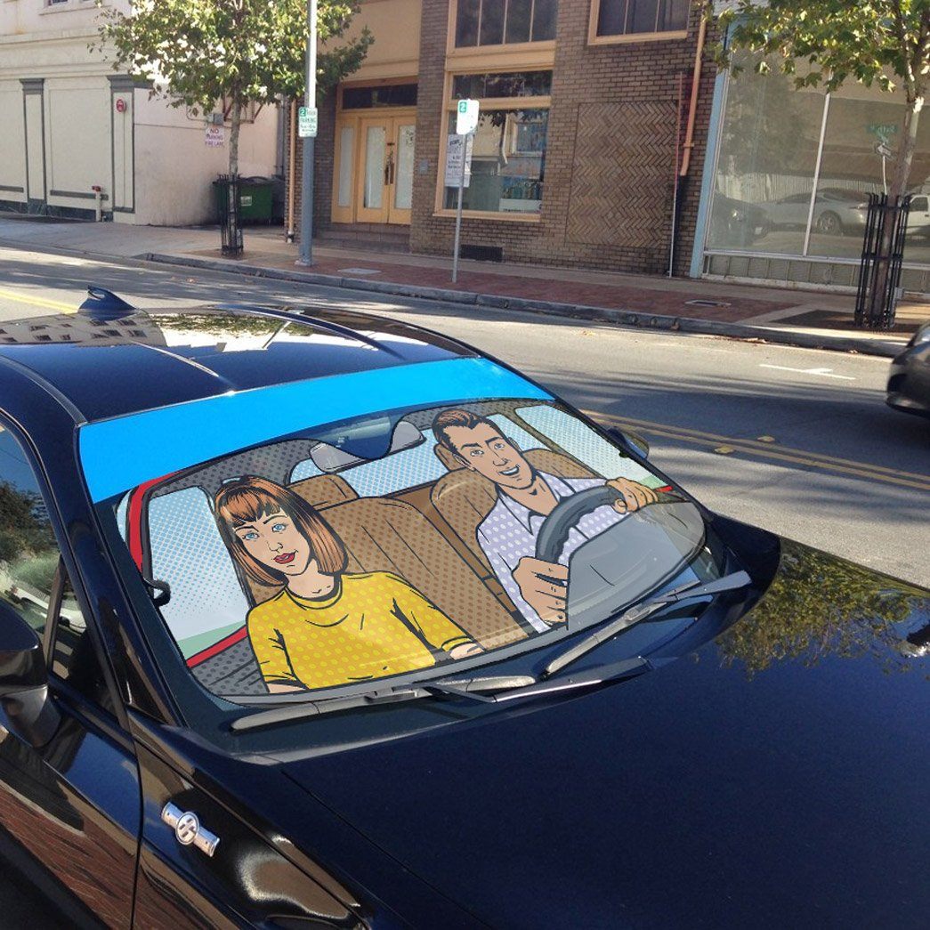 Gearhumans 3D Couple Pop Art Custom Car Auto Sunshade