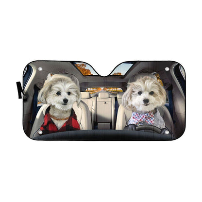 Gearhumans 3D Couple Shih Tzu Puppies Custom Car Auto Sunshade