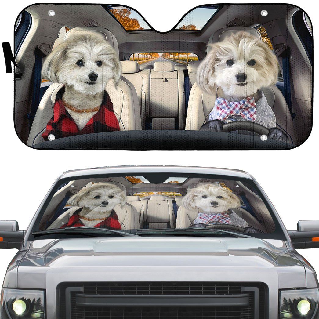 Gearhumans 3D Couple Shih Tzu Puppies Custom Car Auto Sunshade