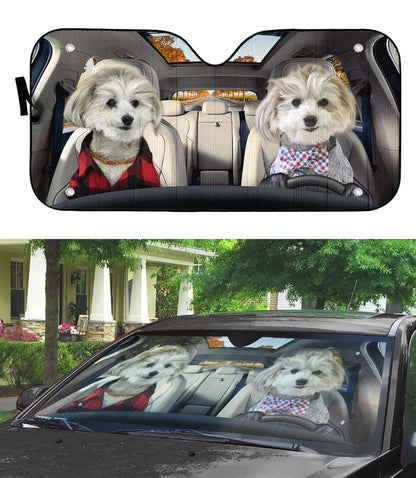 Gearhumans 3D Couple Shih Tzu Puppies Custom Car Auto Sunshade