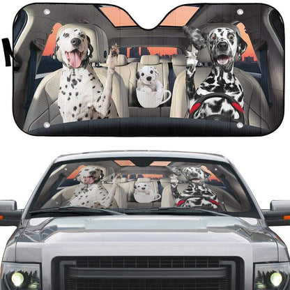Gearhumans 3D Dalmatian Family Custom Car Auto Sunshade