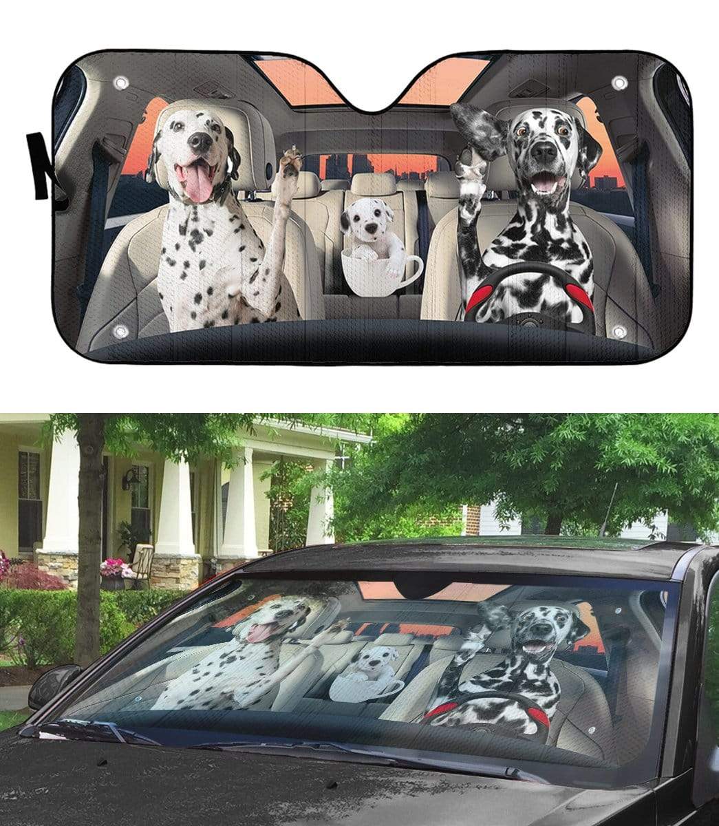 Gearhumans 3D Dalmatian Family Custom Car Auto Sunshade