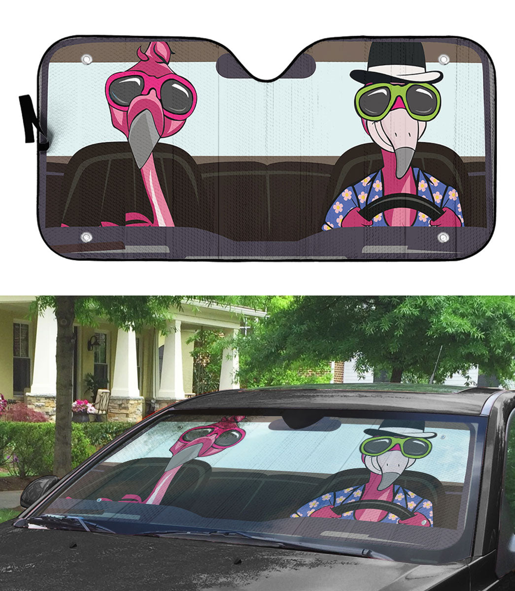 Gearhumans 3D Flamingo Couple Custom Car Auto Sunshade