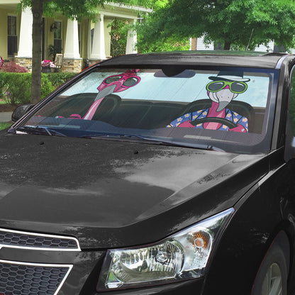 Gearhumans 3D Flamingo Couple Custom Car Auto Sunshade