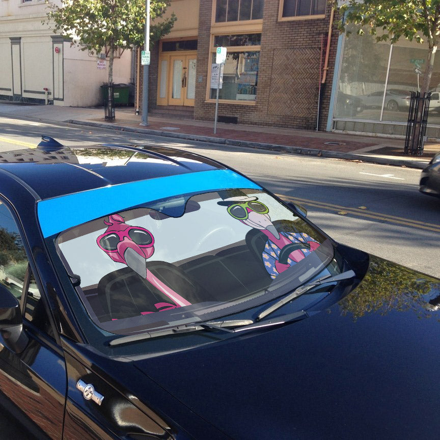 Gearhumans 3D Flamingo Couple Custom Car Auto Sunshade
