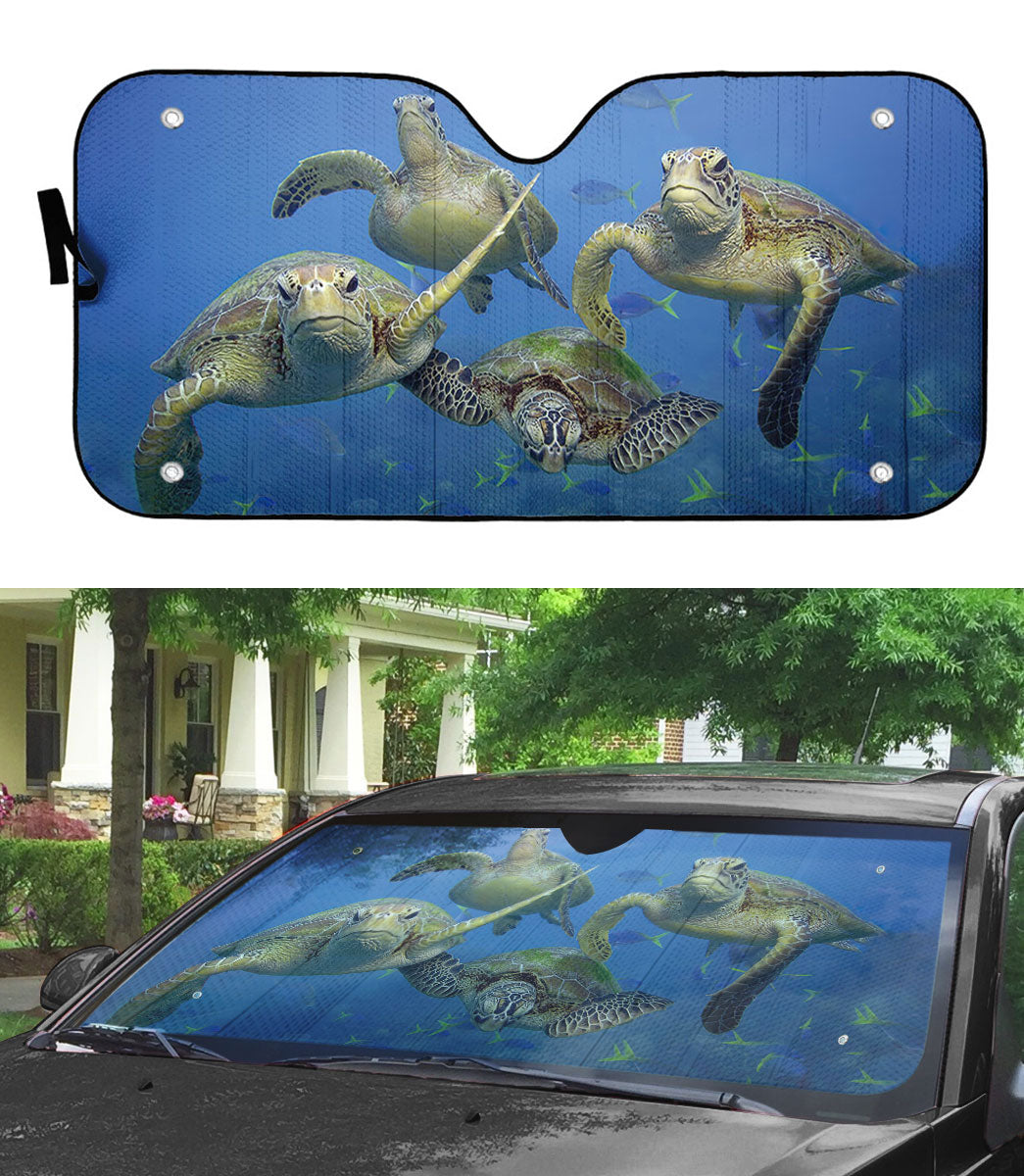 Gearhumans 3D Four Sea Turtles Custom Car Auto Sunshade