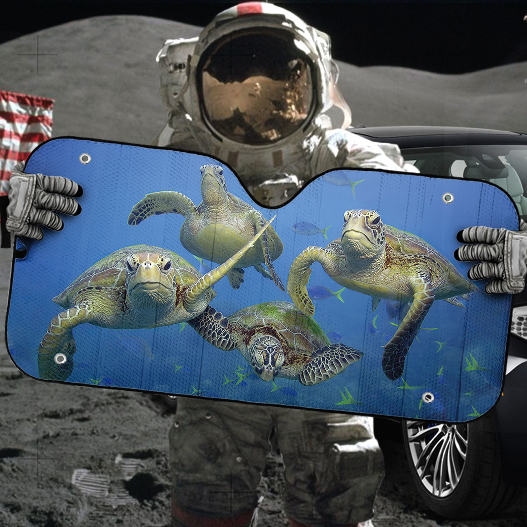 Gearhumans 3D Four Sea Turtles Custom Car Auto Sunshade