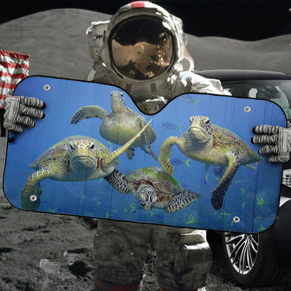 Gearhumans 3D Four Sea Turtles Custom Car Auto Sunshade