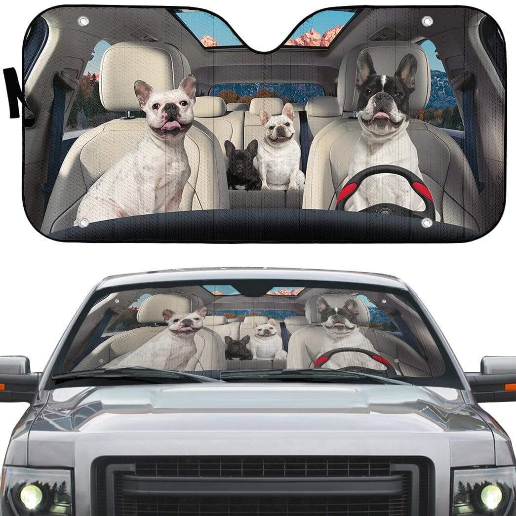 Gearhumans 3D French Bulldog Family Custom Car Auto Sunshade