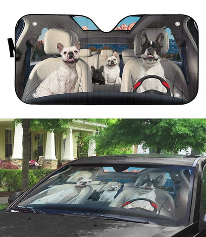 Gearhumans 3D French Bulldog Family Custom Car Auto Sunshade