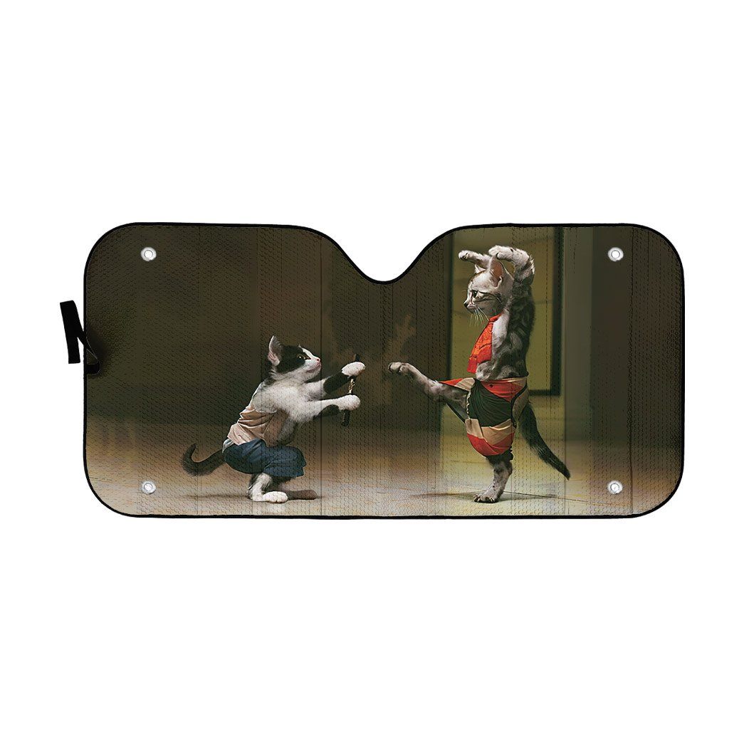 Gearhumans 3D Funny Cat Fight Custom Car Auto Sunshade