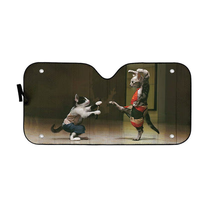 Gearhumans 3D Funny Cat Fight Custom Car Auto Sunshade