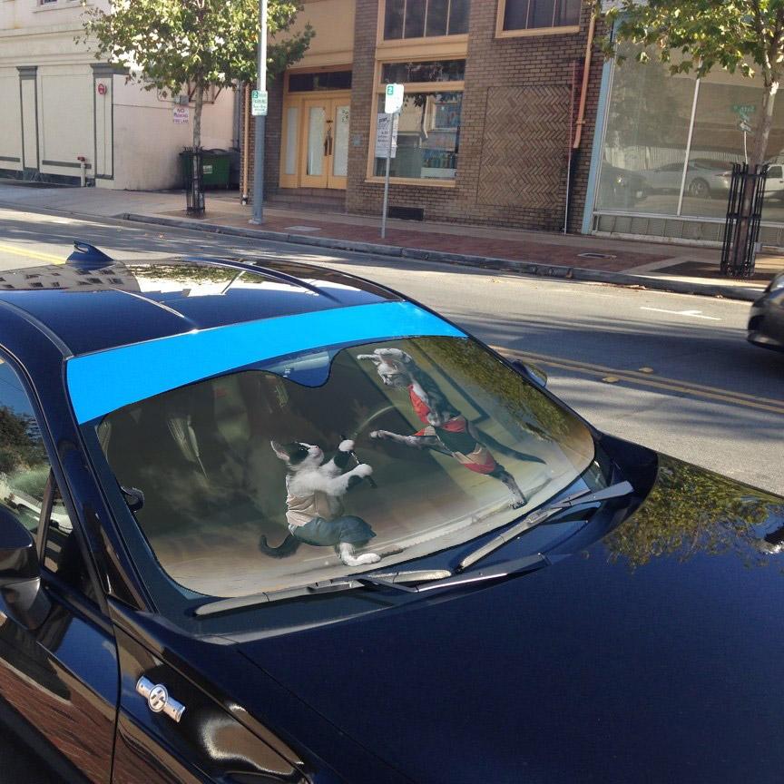 Gearhumans 3D Funny Cat Fight Custom Car Auto Sunshade
