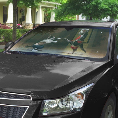 Gearhumans 3D Funny Cat Fight Custom Car Auto Sunshade