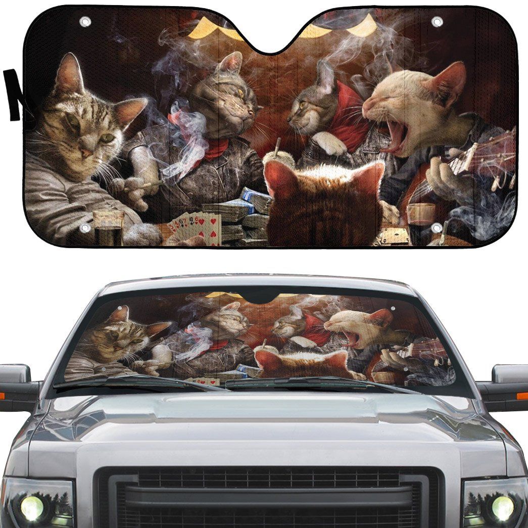 Gearhumans 3D Funny Cat Nights Out Custom Car Auto Sunshade