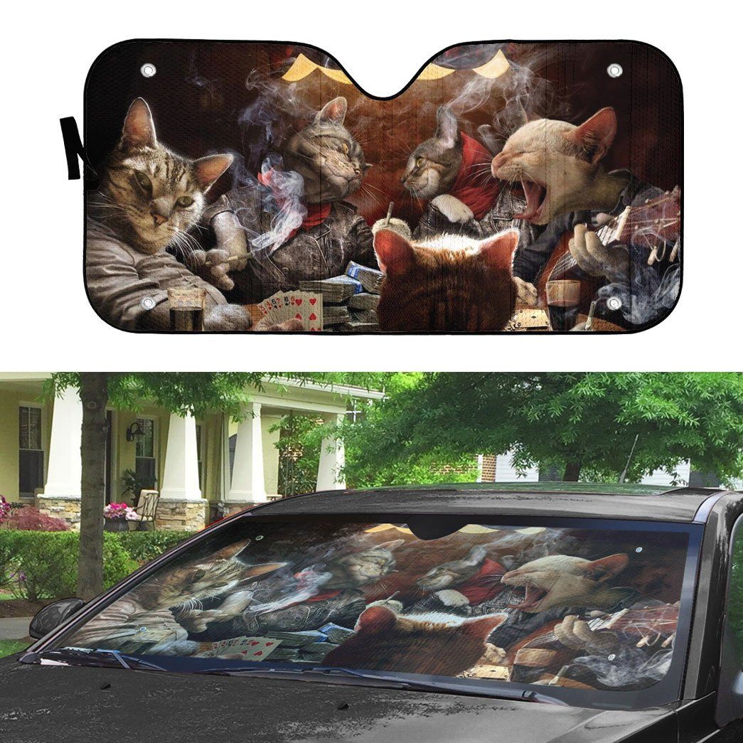 Gearhumans 3D Funny Cat Nights Out Custom Car Auto Sunshade