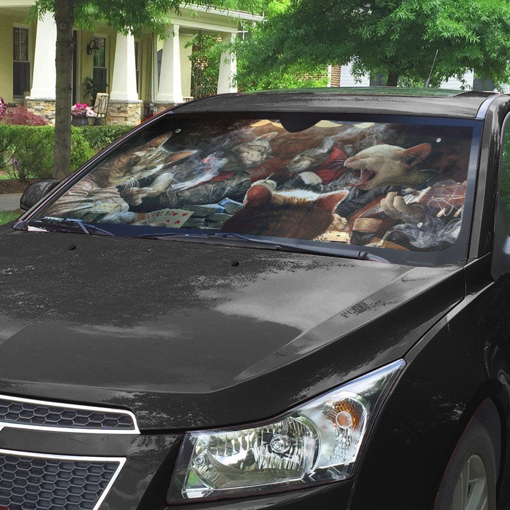 Gearhumans 3D Funny Cat Nights Out Custom Car Auto Sunshade