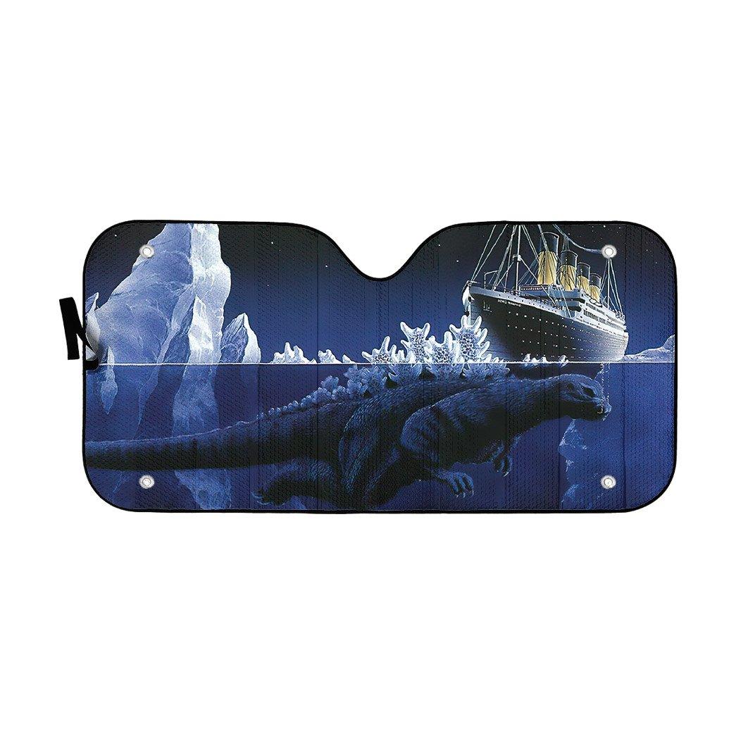 Gearhumans 3D Funny Godzilla Hits Titanic Custom Car Auto Sunshade