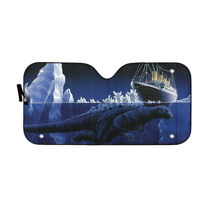 Gearhumans 3D Funny Godzilla Hits Titanic Custom Car Auto Sunshade