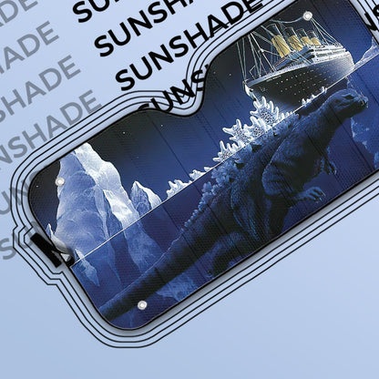 Gearhumans 3D Funny Godzilla Hits Titanic Custom Car Auto Sunshade