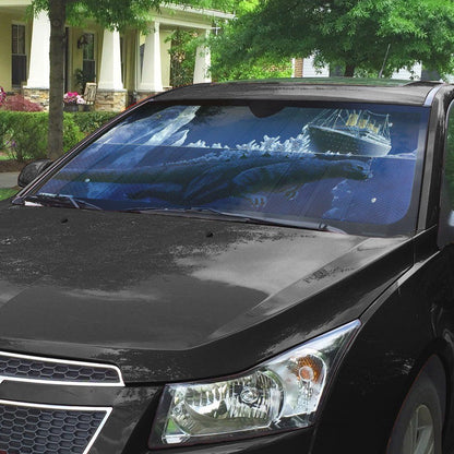Gearhumans 3D Funny Godzilla Hits Titanic Custom Car Auto Sunshade