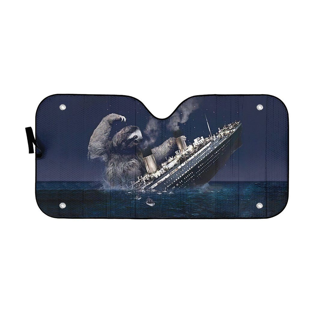 Gearhumans 3D Funny Slothzilla Hits Titanic Custom Car Auto Sunshade