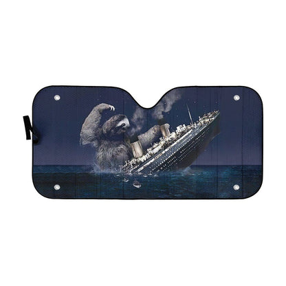 Gearhumans 3D Funny Slothzilla Hits Titanic Custom Car Auto Sunshade