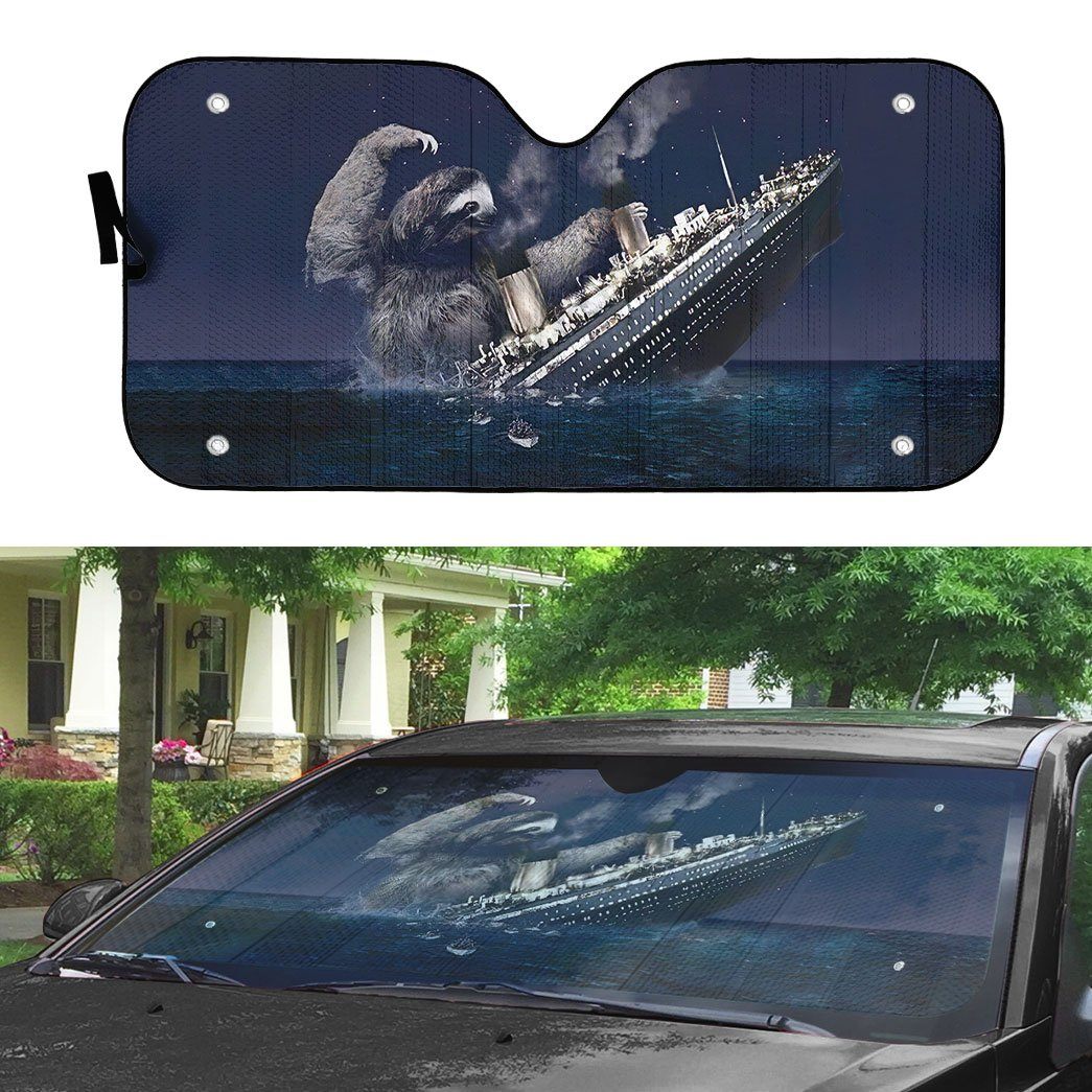 Gearhumans 3D Funny Slothzilla Hits Titanic Custom Car Auto Sunshade