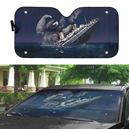 Gearhumans 3D Funny Slothzilla Hits Titanic Custom Car Auto Sunshade
