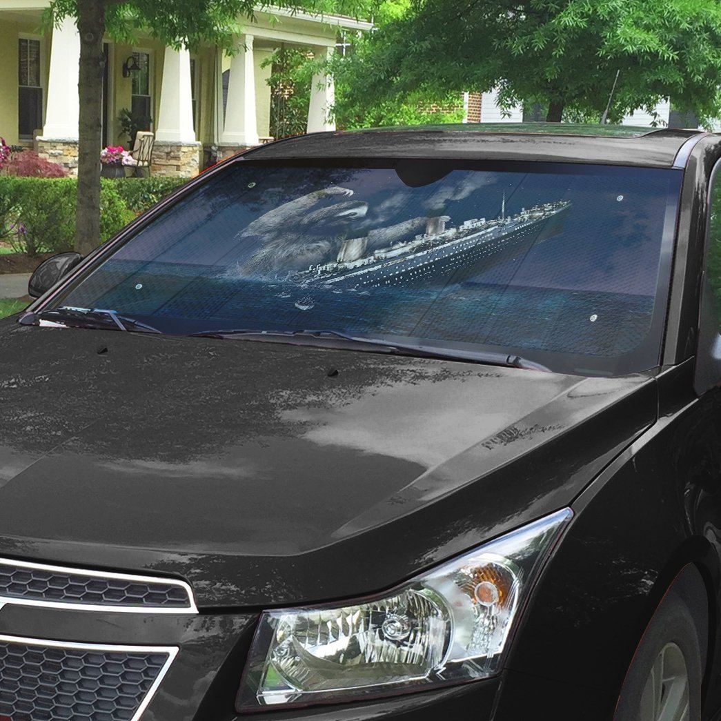 Gearhumans 3D Funny Slothzilla Hits Titanic Custom Car Auto Sunshade