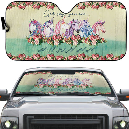 Gearhumans 3D God Says You Are Unicorns Custom Car Auto Sunshade
