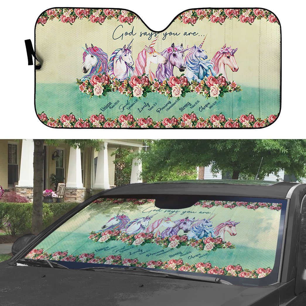 Gearhumans 3D God Says You Are Unicorns Custom Car Auto Sunshade
