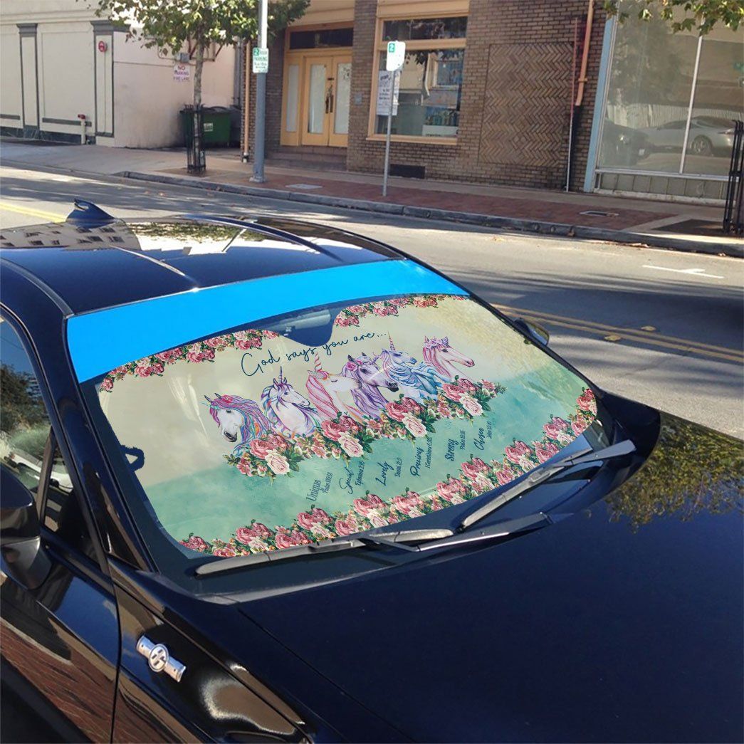Gearhumans 3D God Says You Are Unicorns Custom Car Auto Sunshade