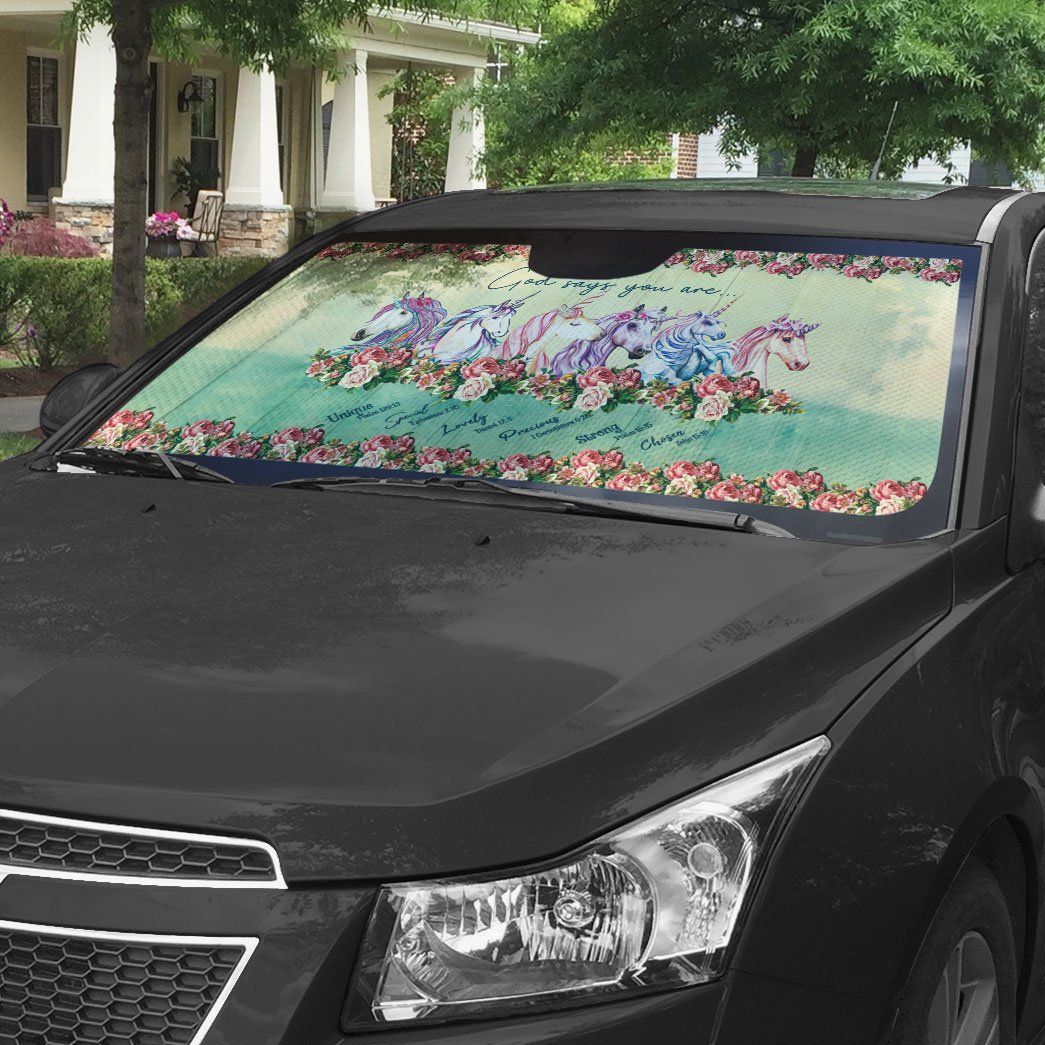 Gearhumans 3D God Says You Are Unicorns Custom Car Auto Sunshade