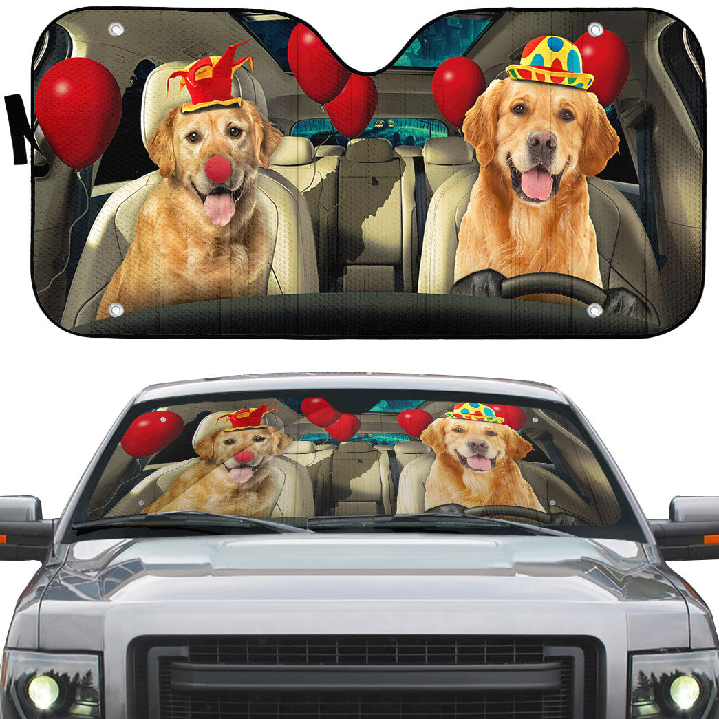 Gearhumans 3D Golden Retriever Dog Clowns Custom Car Auto Sunshade