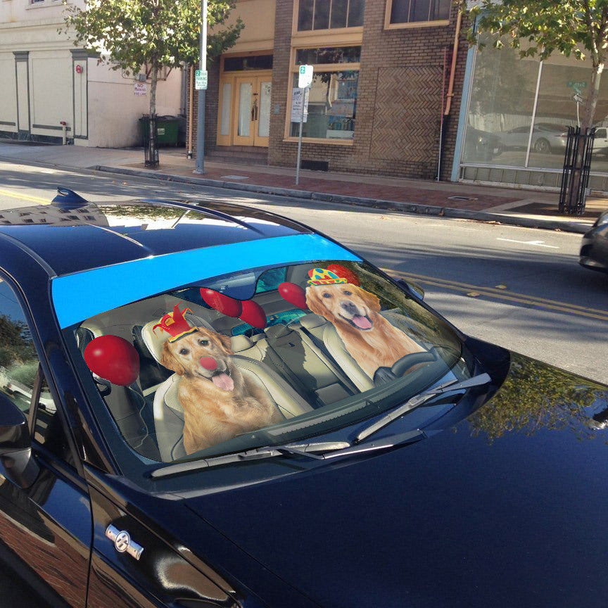 Gearhumans 3D Golden Retriever Dog Clowns Custom Car Auto Sunshade