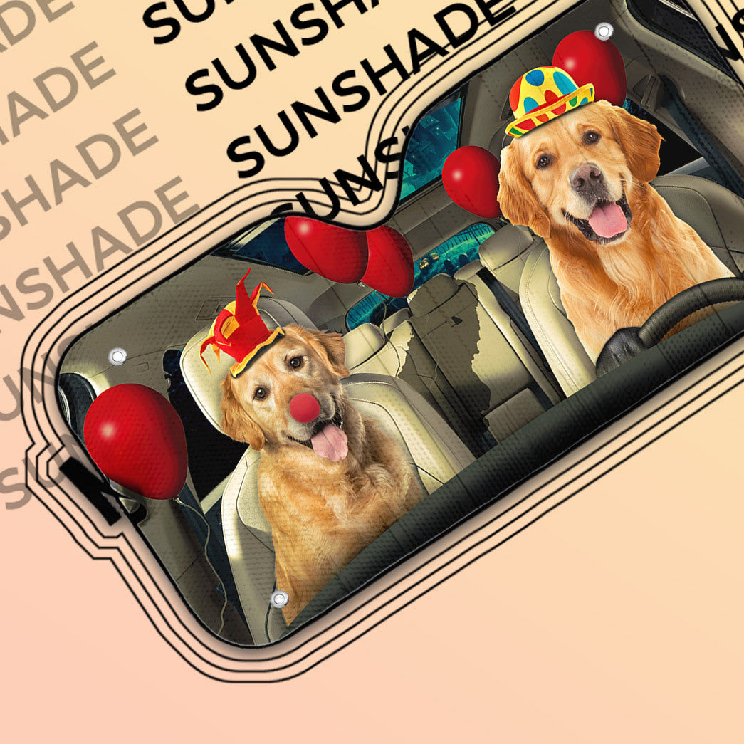Gearhumans 3D Golden Retriever Dog Clowns Custom Car Auto Sunshade