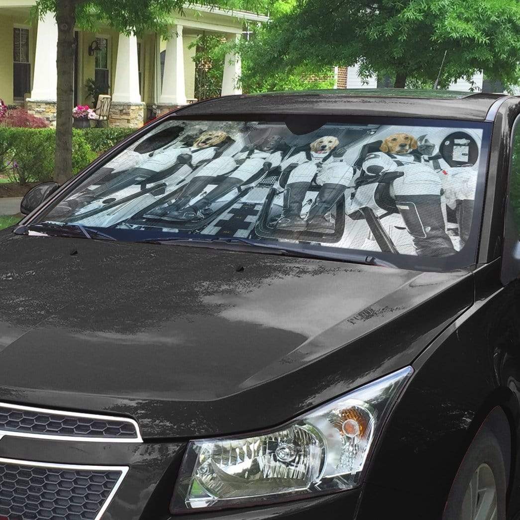 Gearhumans 3D Golden Retriever Space X Custom Car Auto Sunshade