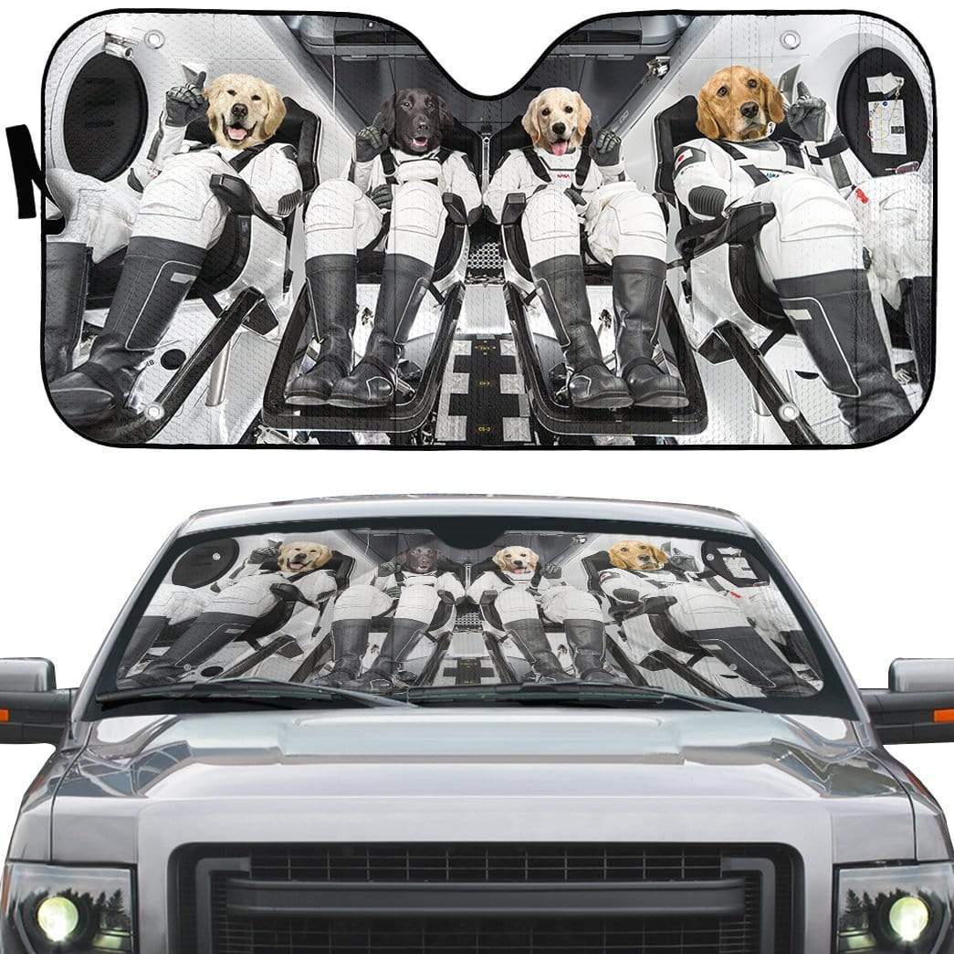 Gearhumans 3D Golden Retriever Space X Custom Car Auto Sunshade