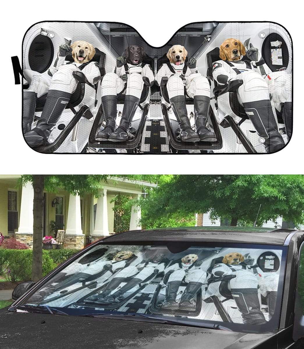 Gearhumans 3D Golden Retriever Space X Custom Car Auto Sunshade