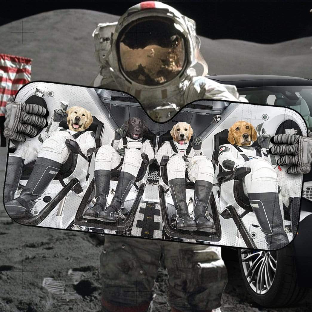 Gearhumans 3D Golden Retriever Space X Custom Car Auto Sunshade