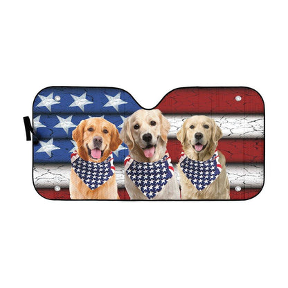 Gearhumans 3D Golden Retriever USA Flag Custom Sunshade