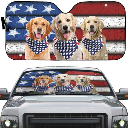 Gearhumans 3D Golden Retriever USA Flag Custom Sunshade