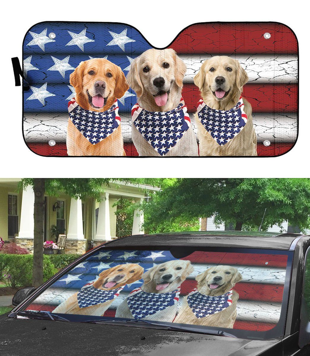 Gearhumans 3D Golden Retriever USA Flag Custom Sunshade